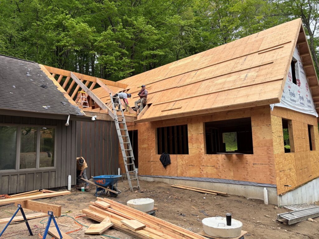 Exterior of the Mianus River Gorge office under construction. 